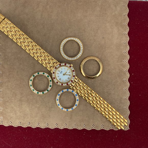 SOLD. Vintage Exquisite Movado EAQ Swiss Watch with 5 Removable Crystal Bezels - Picture 10 of 16